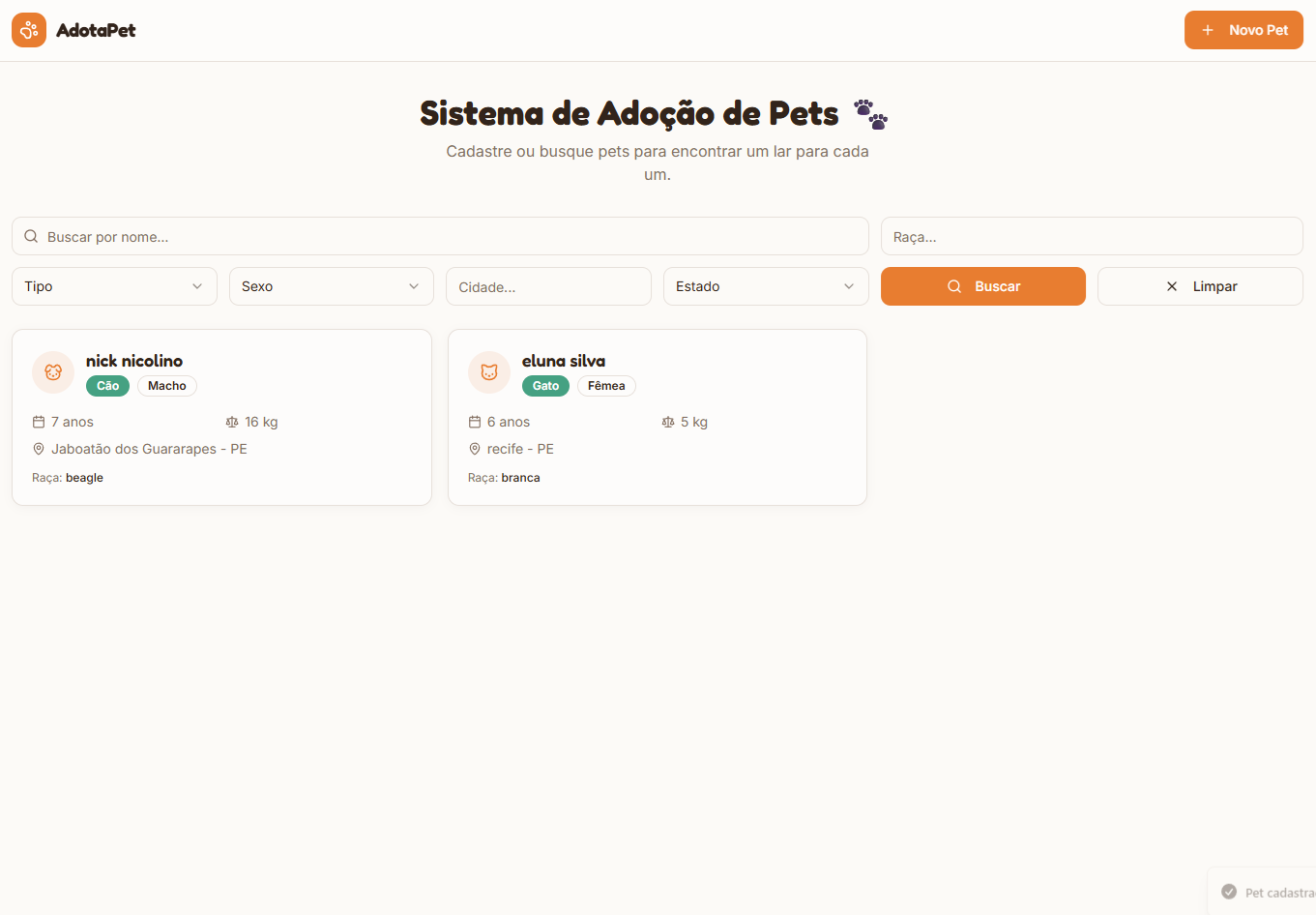AdotaPet Home Page